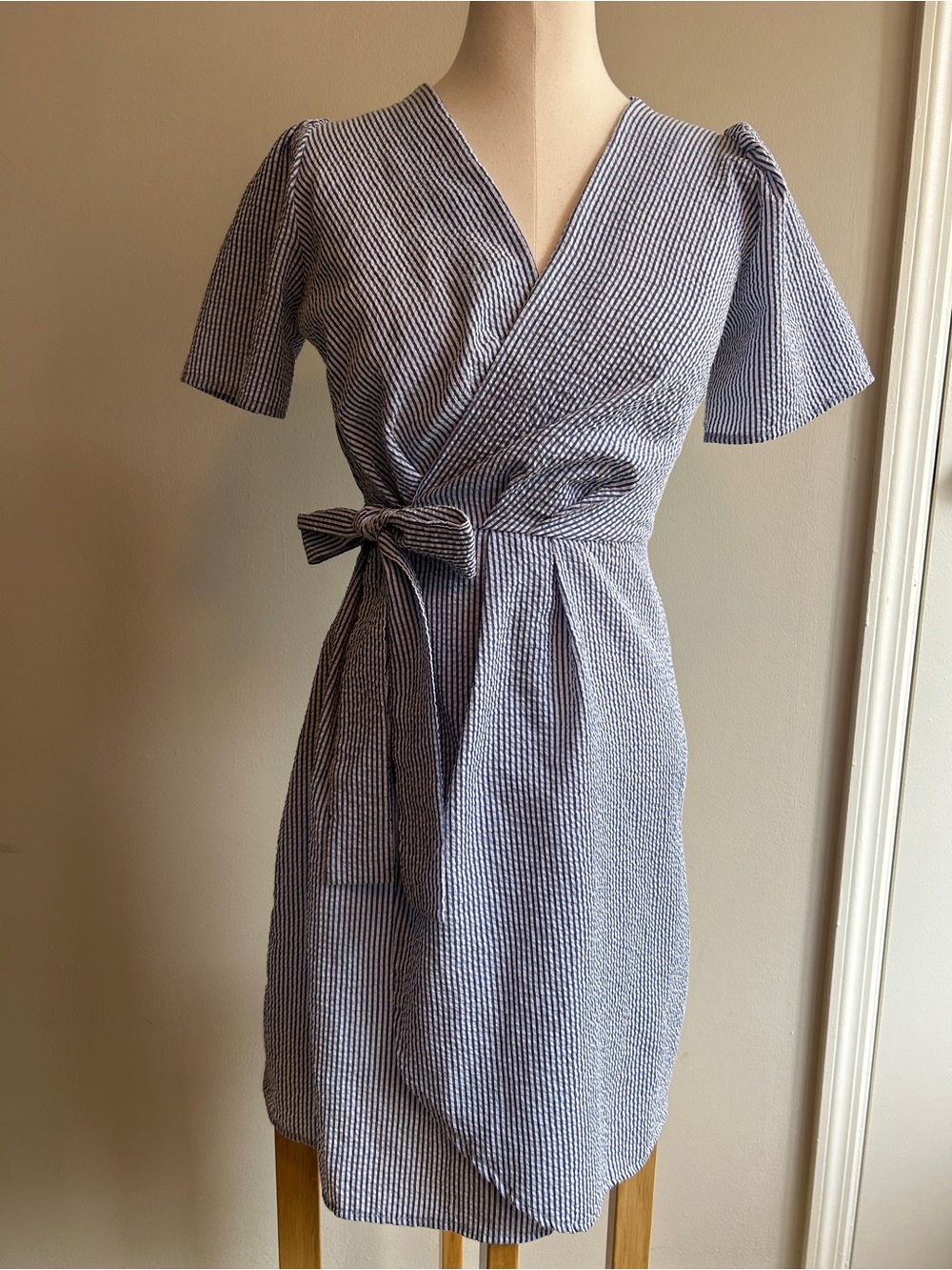Blue and White Wrap Dress